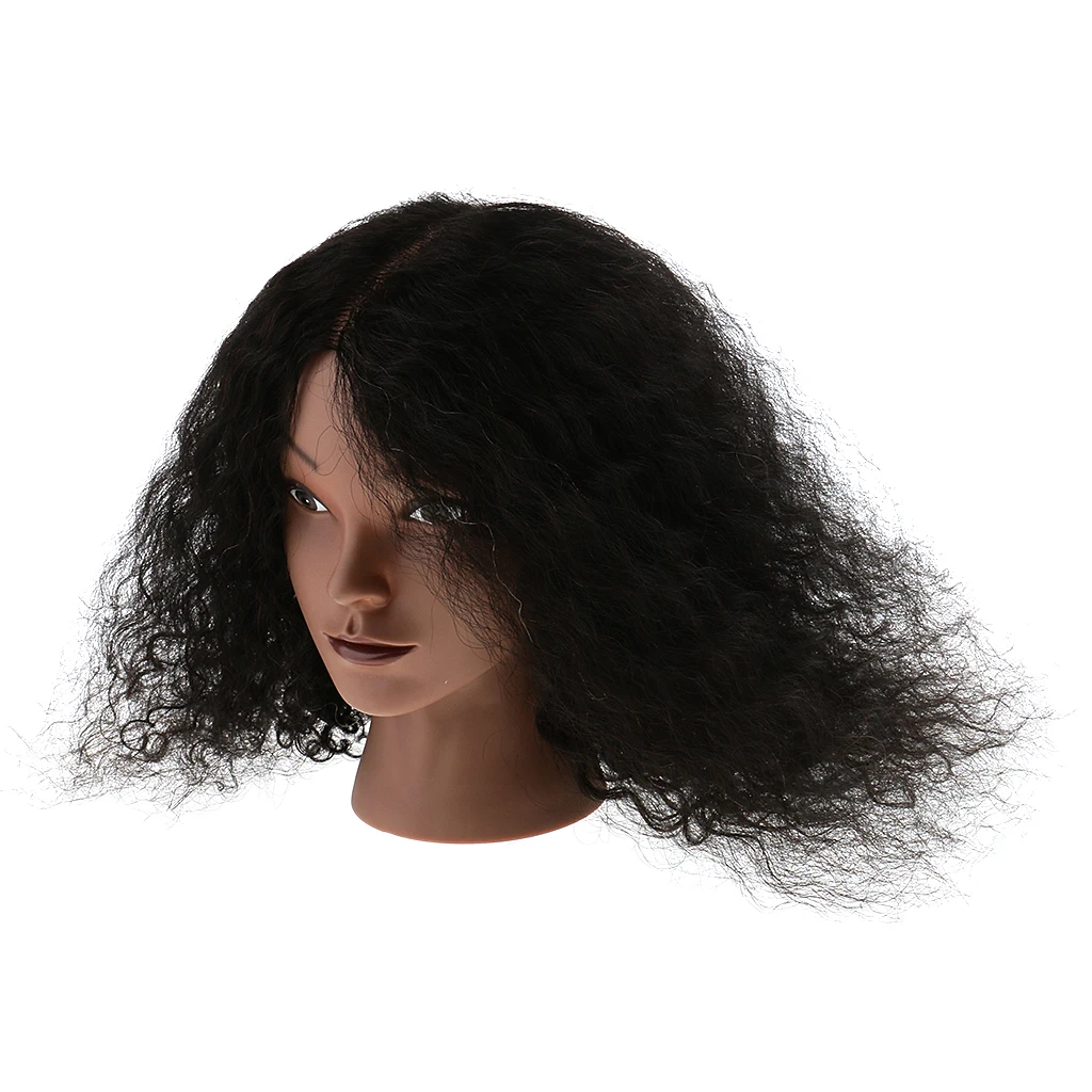 Silicone Cosmetology Practice Training Mannequin Head Human Hair + Tripod Stand Holder for Color Style Cut African American