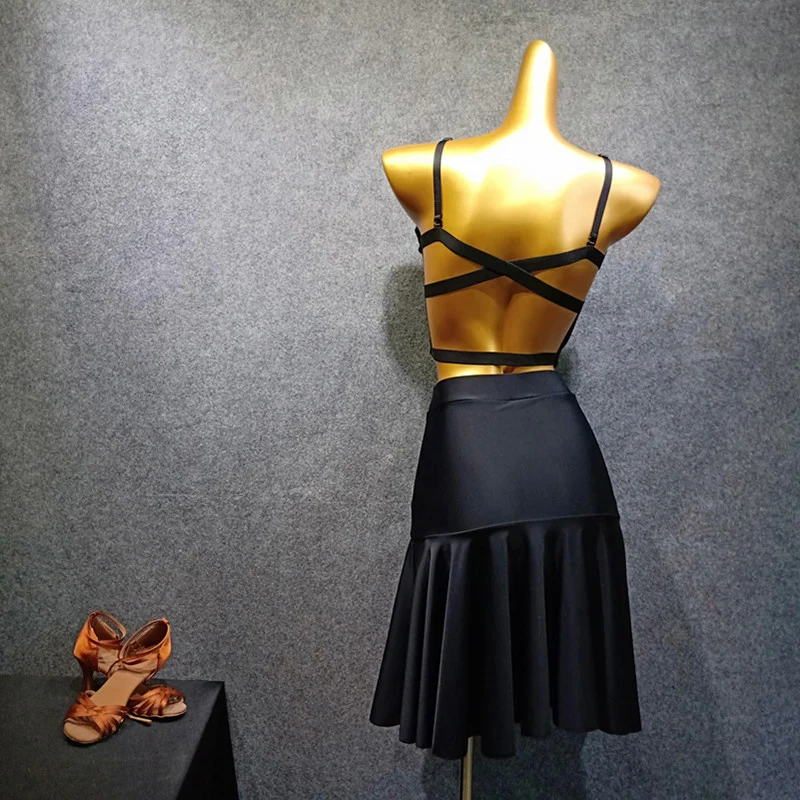 Новая черная юбка для латинских танцев Распродажа для женщин сексуальная раздельная юбка латино танцевальный бальный костюм Samba тренировочная одежда DL4081