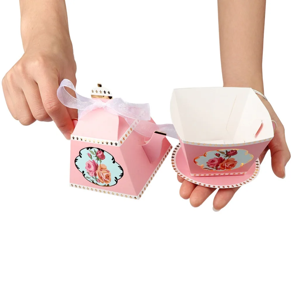 OurWarm 10 шт. вечерние бумажные подарочные коробки для чая розовая синяя чайная чашка чайник Подарочная коробка конфет вечерние наборы; детский душ украшения