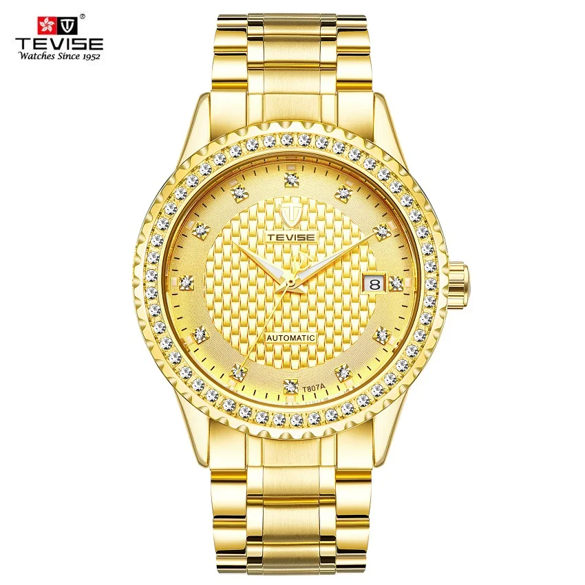 TEVISE Full Gold Clock Men Automatic Watch Luminous Stainless Steel Watchband Date Luxury Fashion New 2021 | Наручные часы