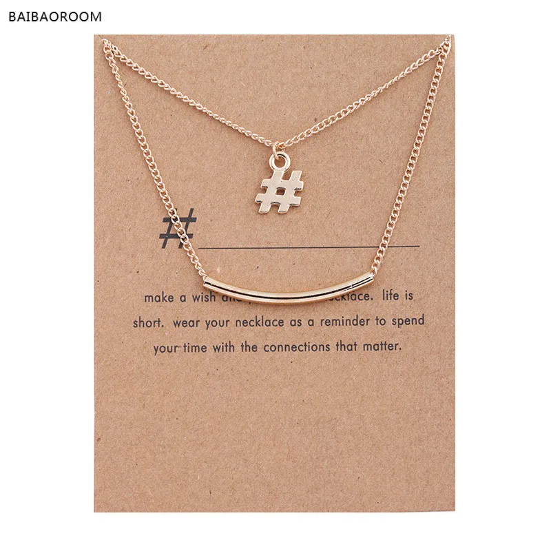 New Gold Plated # Sign Double Layer Clam Clavicular Bone Pendant Short Necklace