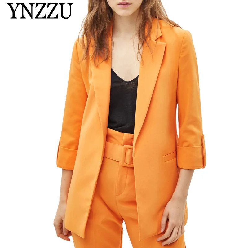 

Brand 2019 Spring Chic Blazer Women Long Sleeve Pockets Office Wear Coat Notched Collar Elegant Autumn Outerwear Tops AO939