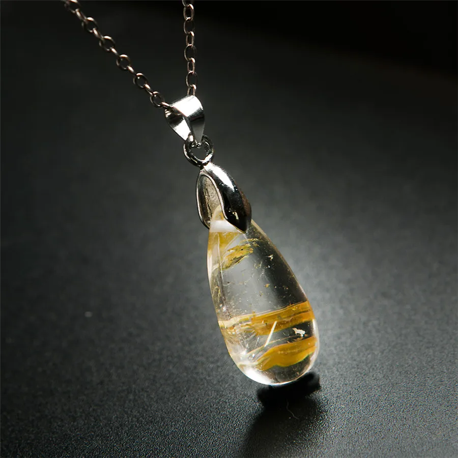 Genuine Natural Yellow Golden Rutilated Quartz Gemstone Teardrop Bead Necklaces Crystal Pendant 23*11*7mm | Украшения и