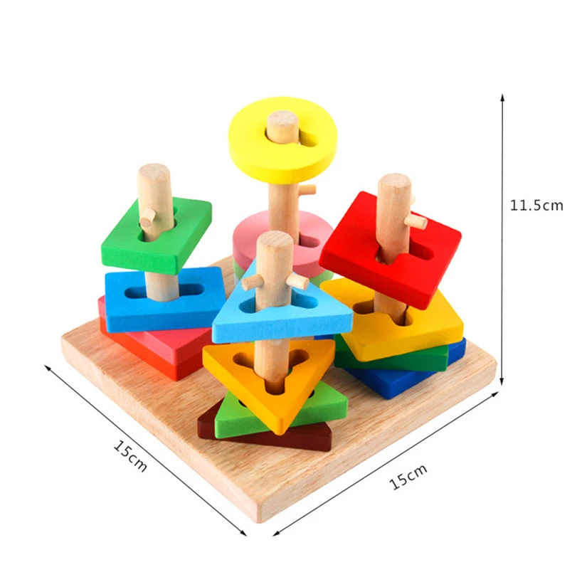 Геометрическая интеллектуальная доска с 4 колоннами Геометрическая Сортировка блок строительные блоки деревянные игрушки для детей раннее образование RE3 - Цвет: Многоцветный