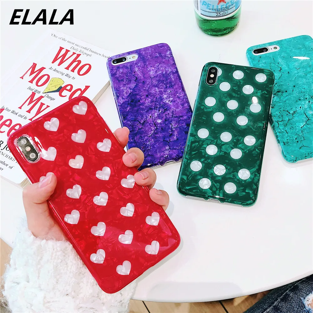

ELALA Glossy Marble Case For iphone X 7 Case Simple Pattern Glitter Conch Silicone Cover For iPhone 6S 7 8 Plus X XR XS Max Case