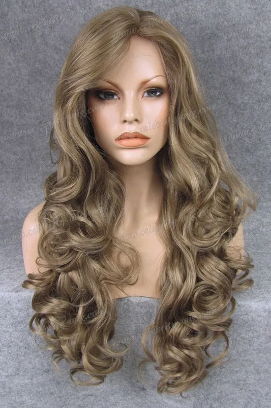 

Ash Blonde Wig Synthetic Lace Front Wig Curly Style Long Wavy Kim Kardashian Wig Drag Queen Wig