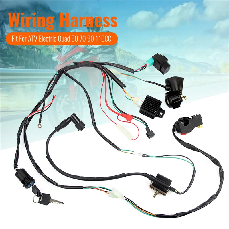 50 70 90 110 125CC Mini ATV Complete Wiring Harness CDI STATOR Ignition Electric 