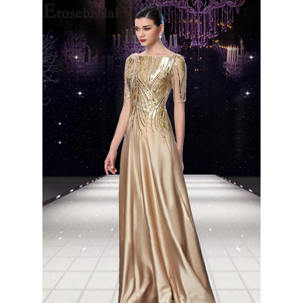 

Erosebridal New Arrival Vintage Evening Dresses 2019 Chiffon Evening Gowns Half Sleeve Women Formal Party Dress Robe De Soiree