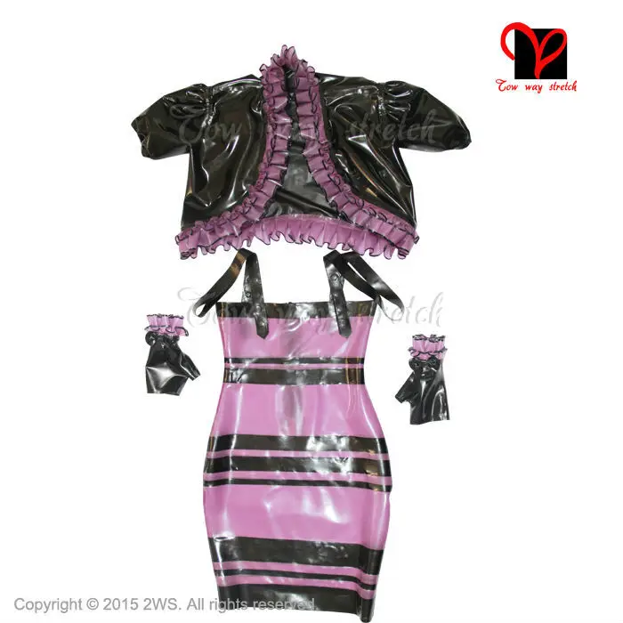 Сексуальное латексное платье куртка платье из латекса перчатки coa отдельный костюм прозрачный фиолетовый черный карандаш Болеро Топ Плюс размер XXXL TZ-003