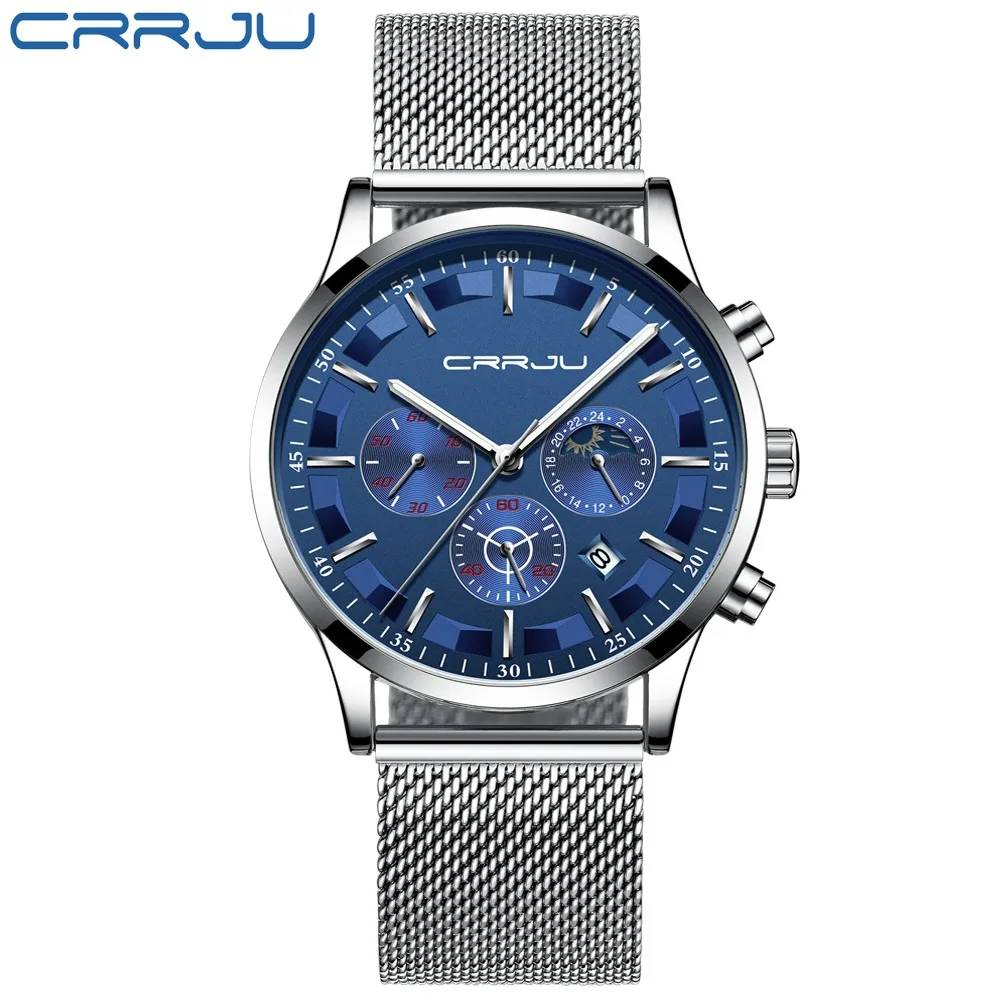 Mens Sport Watches CRRJU Top Brand Luxury Quartz Full Steel Male Clock Military Camping Waterproof Chronograph Relogio Masculino 