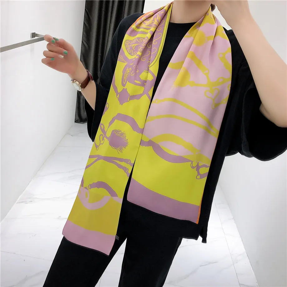 160cm Luxury Brand New Design Tassels Chain Twill Scarf Double-deck Women Scarf Head Silk Scarves Wraps Neckerchief For Ladies