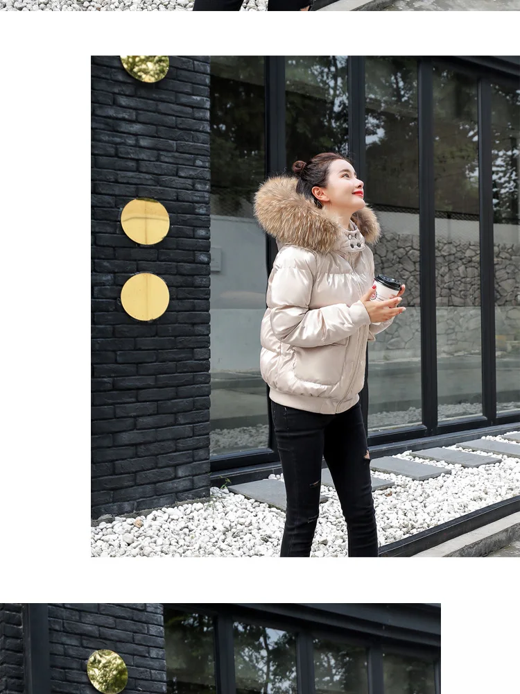 Зимняя женская куртка, высокое качество, с капюшоном, искусственный мех, глянцевое зимнее пальто, женская куртка, парка, теплый, утолщенный пуховик, верхняя одежда 3