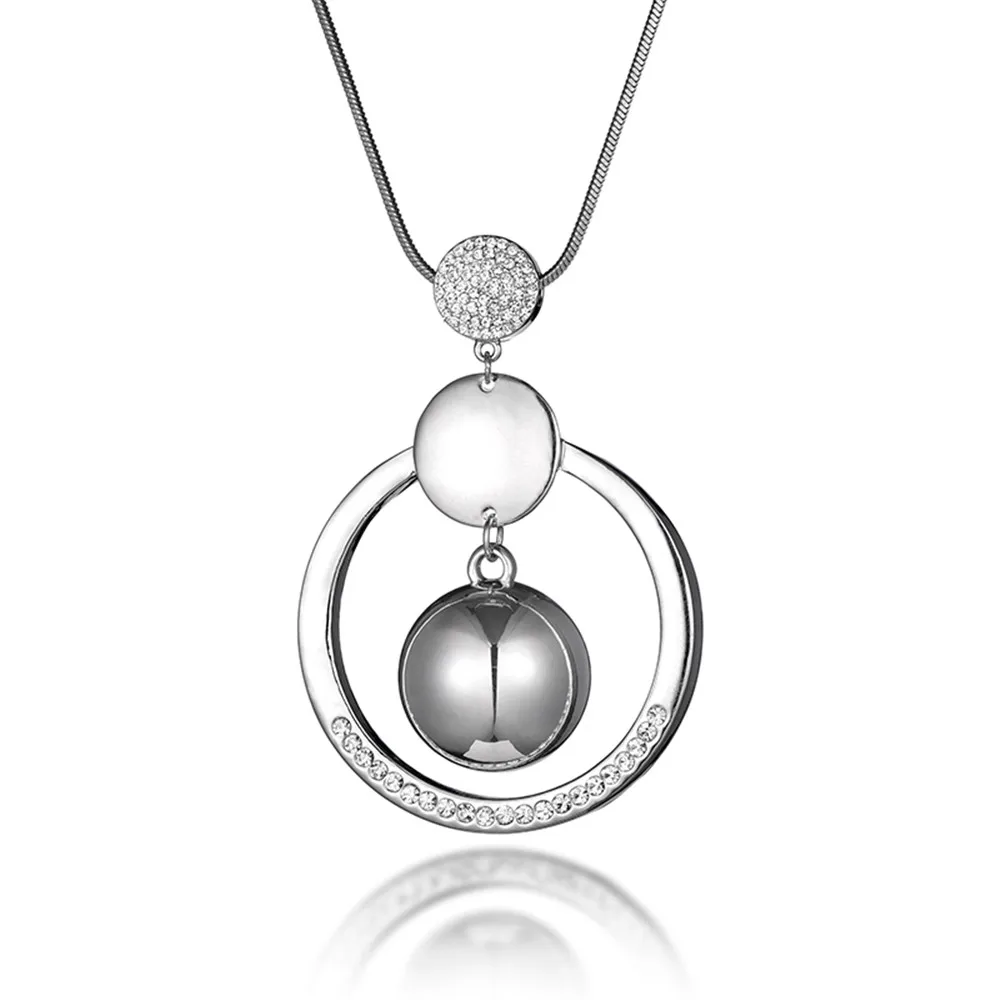 Уникальные серебряные геометрические ожерелья простые подвески из горного хрусталя женские свитера длинные цепочки для европейской моды ювелирные изделия - Окраска металла: Silver