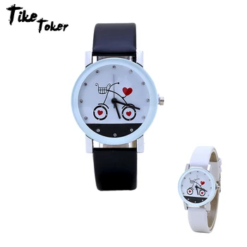 

TIke Toker,Top luxury women's watch,Men wristwatche Cartoon Pattern Clock sport Leather Watch relogio masculino,Lover watches