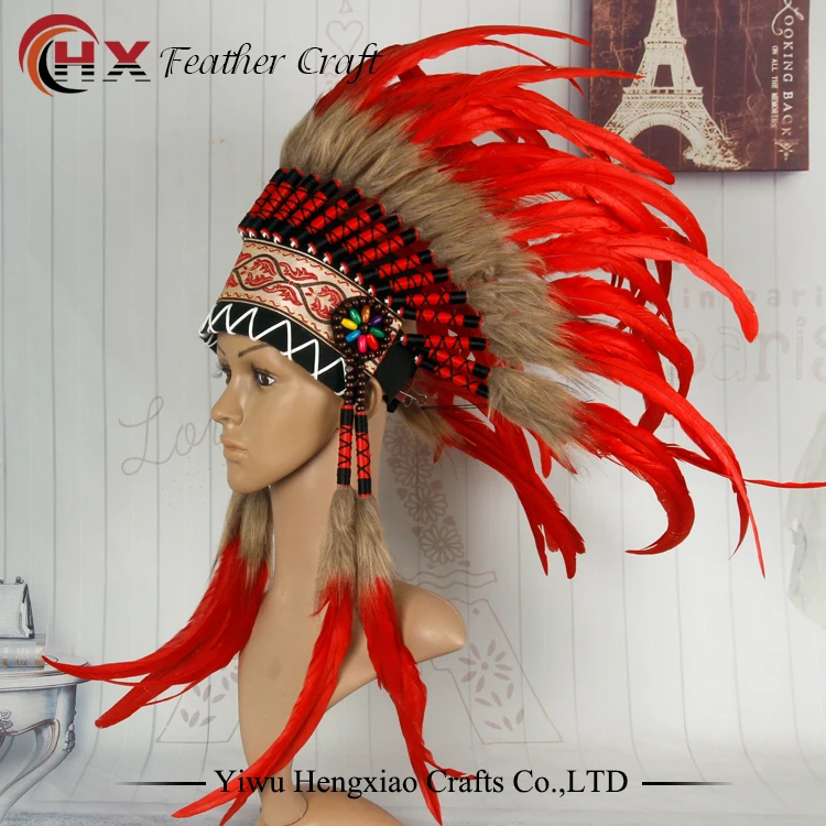 

high red Indian feather Headdress indian war bonnet costumes hade made costume native american costume