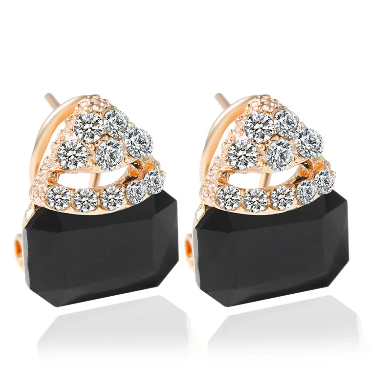 

F&U Zinc Alloy Gold Color Clear CZ Crystal with Different Color Big Resin Crystal Earrings Stud for Women
