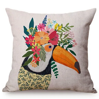 Cute Watercolor Painting Cat Flamingo Dog Kid's Nursery Art Room Decorative Throw Pillow Case Cotton Linen Animal Cushion Cover M090-3