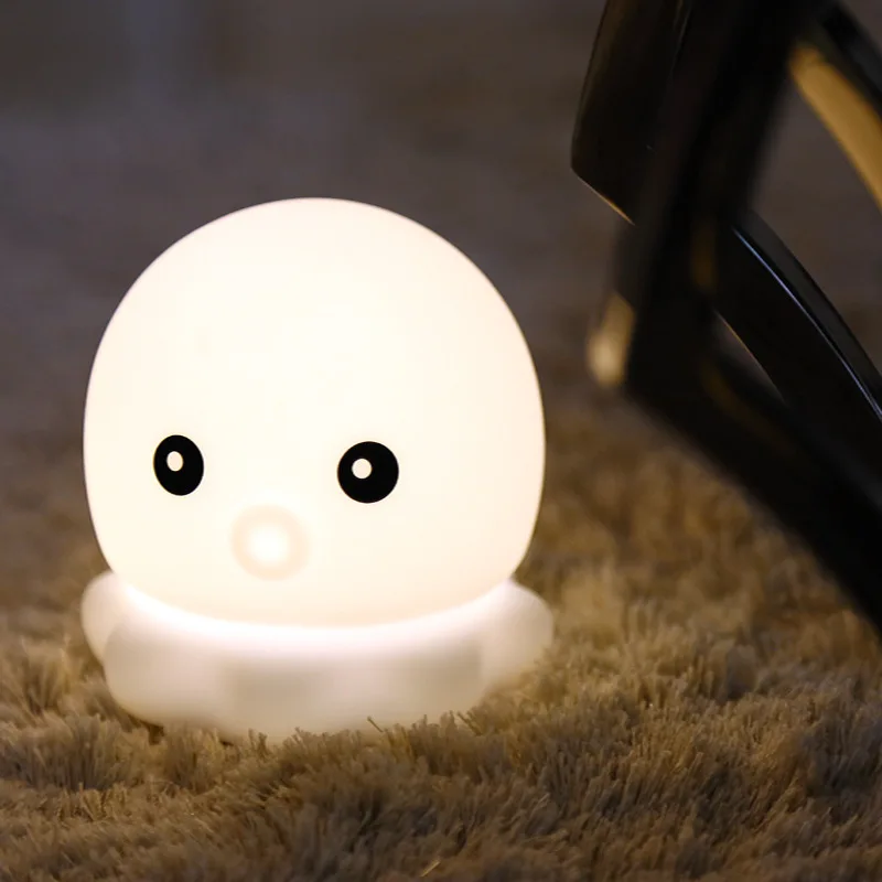 

7 Colors Multicolor Cartoon Cute octopus Pat Light Soft Silicone Table Lamp Home Decor for Baby Kids Touch Control Night light
