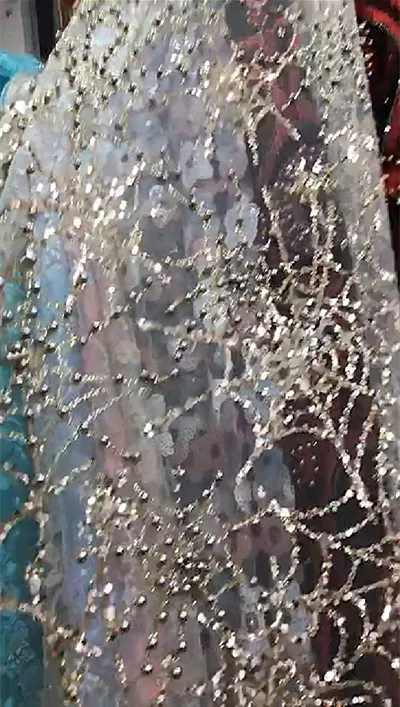 

beaded sequins net tulle lace fabric in spider net pattern design 5yards african net tulle lace with sequins WHJJUN091