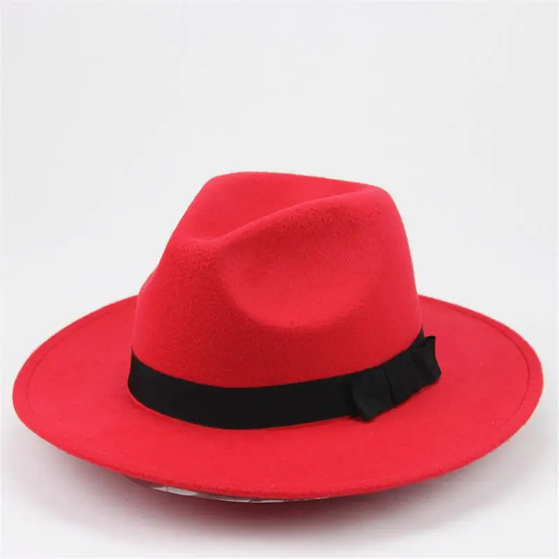 Акриловая одноцветная шляпа с полями и бантом, шляпа для путешествий, шляпа-федора, джаз, Панама, шляпы для женщин и девушек 01 - Цвет: Red