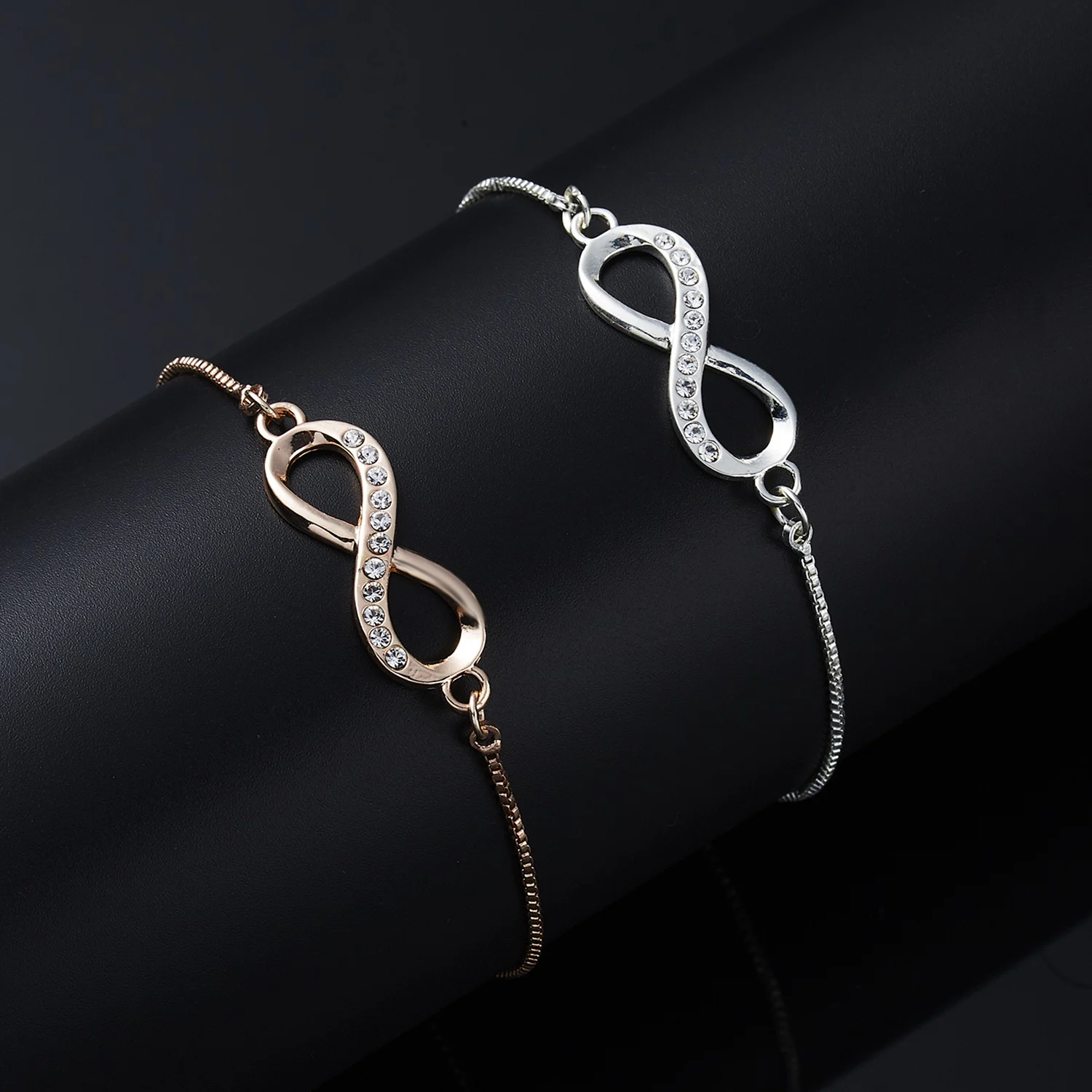 Rinhoo Модный 8 Бесконечность пара браслет Регулируемая металлическая цепочка Кристалл амулетный браслет со стразами для женщин влюбленных украшения для сестер