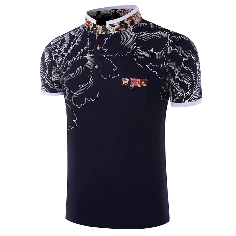 New Men POLO Shirt 100 High Quality Fashion Flower Print Polo Clothing