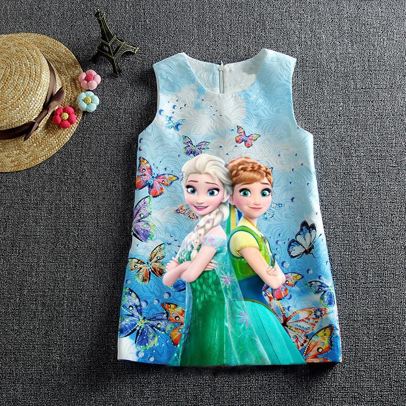 Frozen Anna Elsa Dress for Girls Casual Clothes Butterfly Flower Print Baby Girls Dress Kids Elza Costume Kids Frozen Vestidos