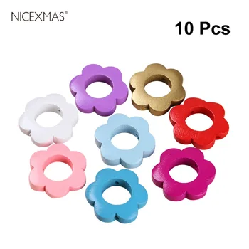 

10pcs Wooden DIY Painted Flower Mixed Colors Educational Beads Slices for Bracelet Craft Kids Necklace Jewelry Beads Toys