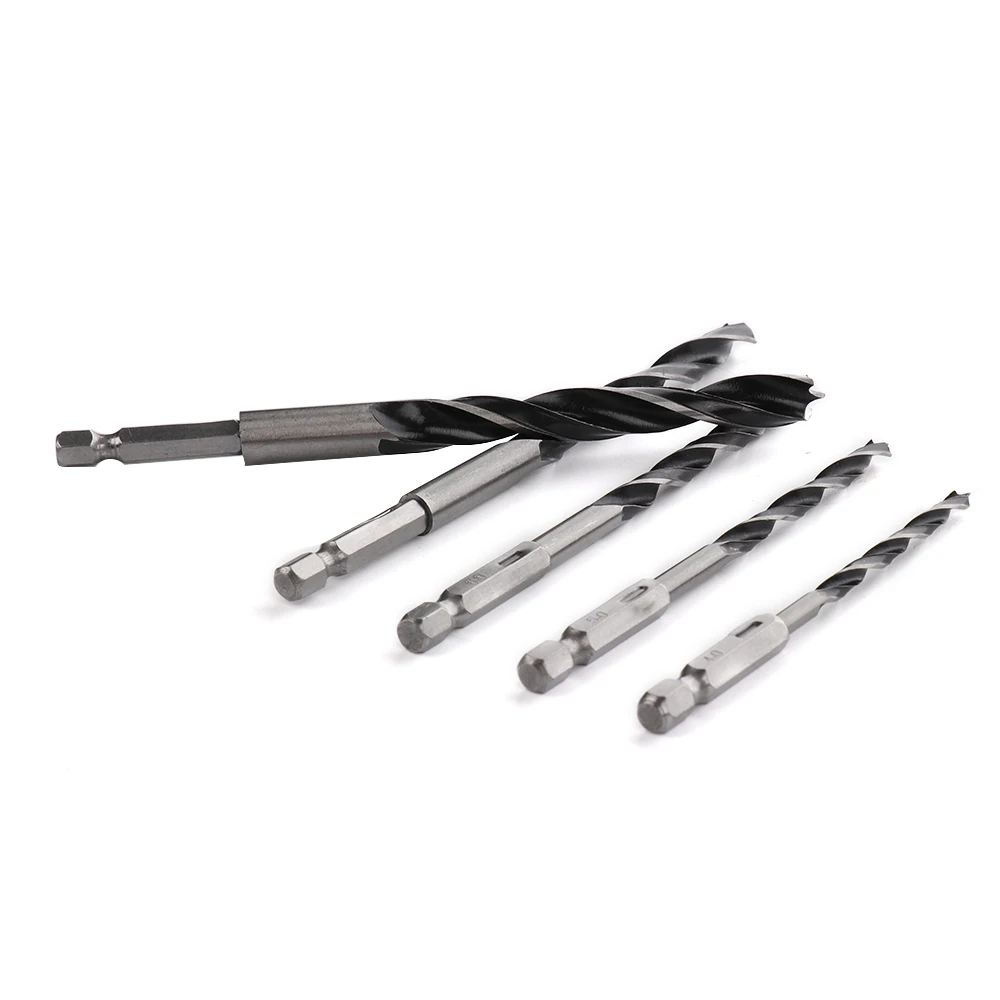 

5pcs 4-10mm Hex Shank Three-Point Woodworking Reaming Tool Set Hexagonal Wood Shank Drill Bit Four Slots Four Blades Hole Drill