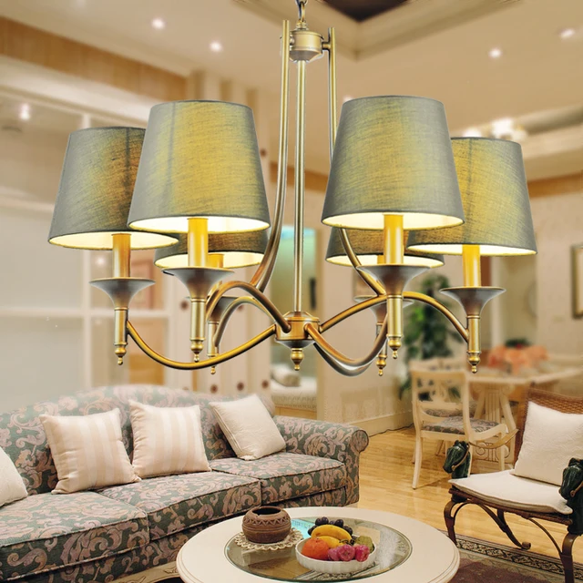 Aliexpress Com Vine Home Lighting Chandeliers Indoor Vine Home Lighting Chandeliers Indoor Bedroom Light Fixtures Grey Green Fabric Lampshade Copper Iron Chandelier E14
