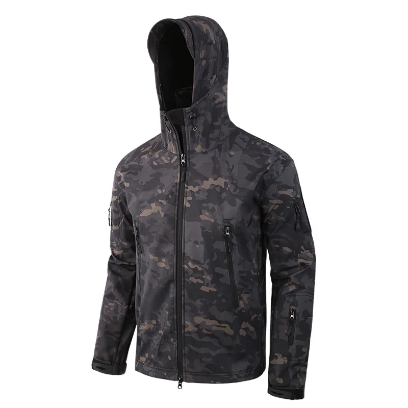 Тактическая Военная куртка из мягкой кожи акулы, Мужская водонепроницаемая флисовая куртка, армейская одежда, камуфляжная ветровка, куртка - Цвет: black camo