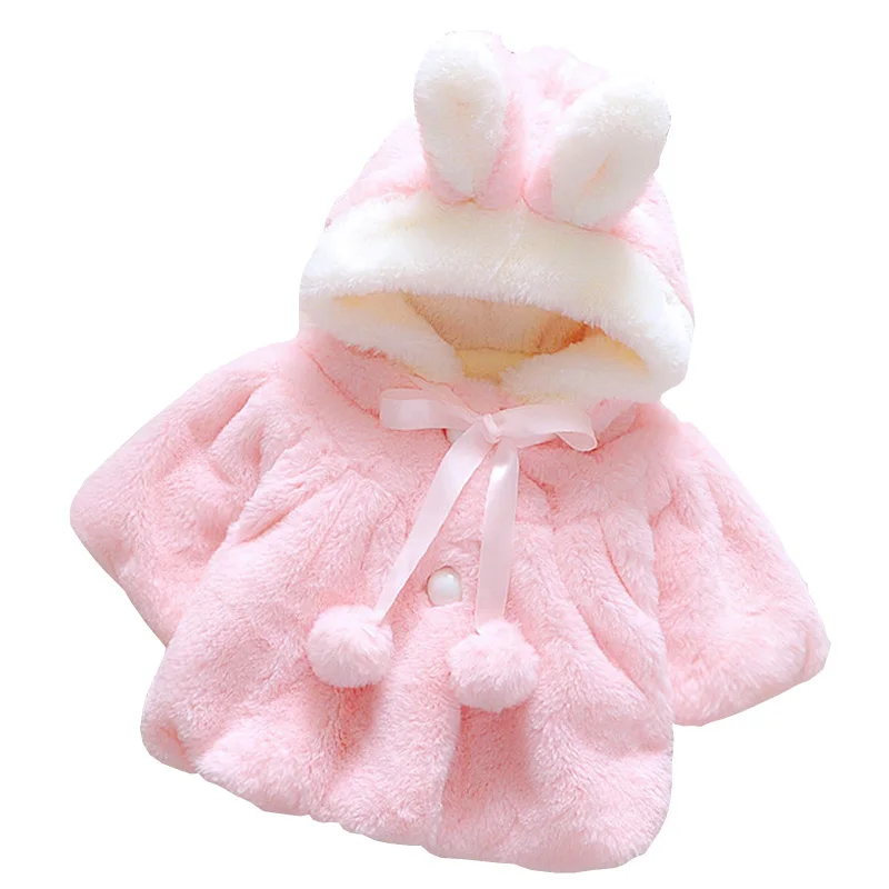 AmyaBaby/пальто с мехом для младенцев; Новинка года; сезон осень-зима; плотный теплый плащ; куртки для маленьких девочек; милые пальто с капюшоном; куртка для новорожденных - Цвет: Розовый