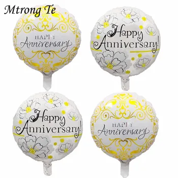 

10pcs/lot 18inch Round Print Happy Anniversary Helium Foil Balloons Wedding Festival Event Balloon Decoration Air Globos Supplie