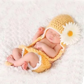 

Baby's Sets Cute Sunflower Handmade Crochet Knitted Newborn Boy Girl Photo Props Outfit Costume Set For Christmas Gift