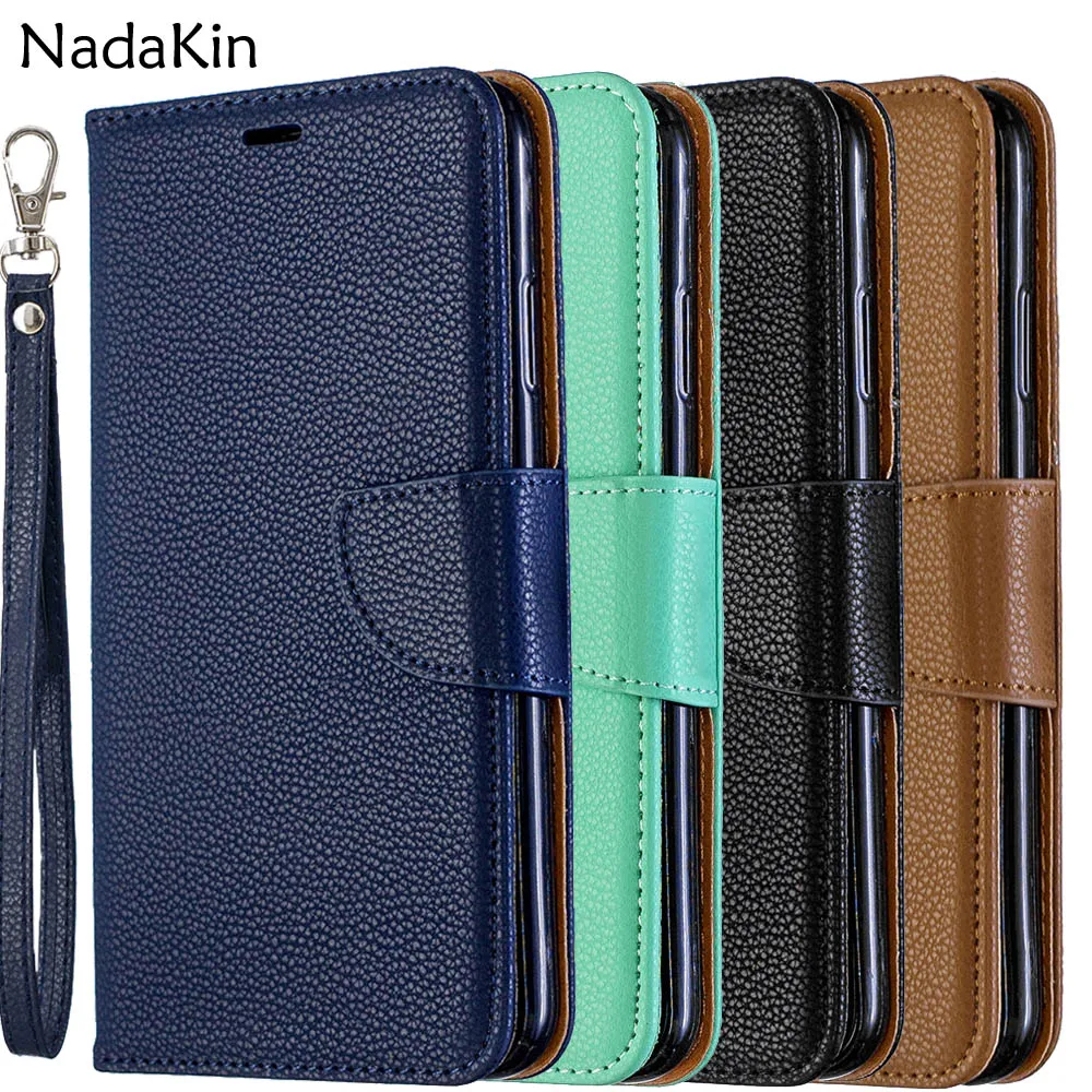 

Litchi Texture Pattern Leather Book Case for Xiaomi Redmi 6 Note 7 Pro Retro Flip Phone Cover With Wallet Slots Strap