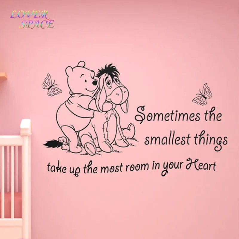 Us 799 20 Offwinnie The Pooh Wandaufkleber Schmetterling Vinyl Wandkunst Zitat Aufkleber Mädchen Jungen Kinder Kindergarten Liebe Aufkleber Hause