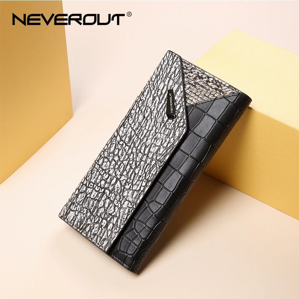 Женский кошелек NEVEROUT черный из сплит кожи с отделением для карт|Кошельки| |