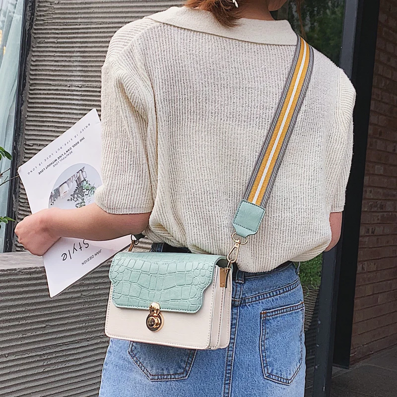Crocodile Pattern Contrast color Leather Crossbody Bag Women 2019 Travel Handbag Fashion Simple Shoulder Messenger Bag Ladies Crocodile Pattern Contrast color Leather Crossbody Bag Women 2019 Travel Handbag Fashion Simple Shoulder Messenger Bag Ladies