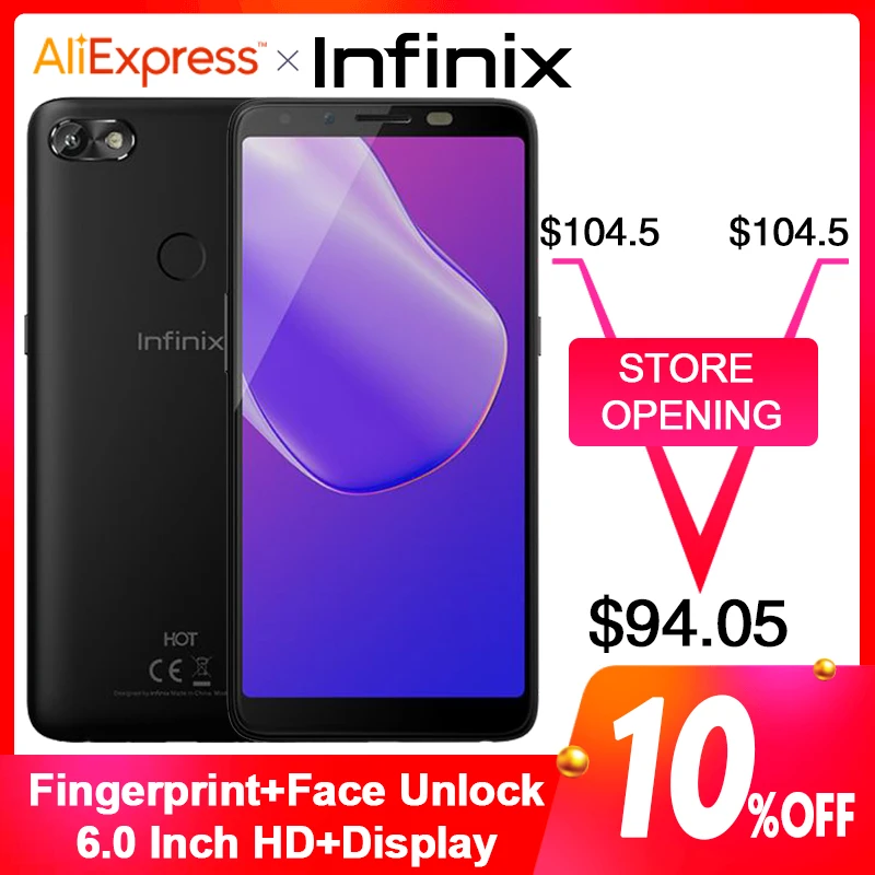 

Infinix HOT 6 SmartPhone 6.0" HD Display Fingerprint Face Unlock Dual speaker cell phone Android 8.1