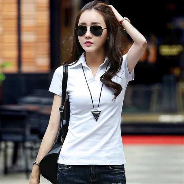 2017 S-XXL Black Women Polo Summer Polo Shirt Short Sleeve Female Polos Cotton Fashion Tops Famous Brand Polo Shirts Style YY418 1