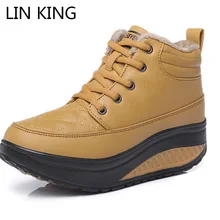 LIN KING New Women Winter Shoes Wedge Heel Elevated High top Casual Fashion Platform Warm Swing