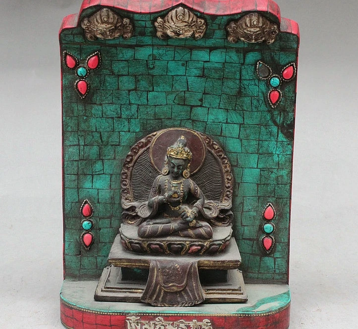 

9" Old Tibet Buddhism Turquoise Vajradhara Vajrabhairava Goddess Buddha Statue