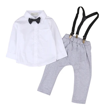 

2Pcs Holiday Casual Infant Baby Boys Gentleman Clothes Cute Bowknot Shirt Tops Bib Pants Outfit Set