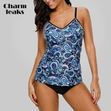 Charmleaks Women Tankini Set Swimwear Vintage Floral Print Swimsuit Back Cross Bikini Bathing Suit Beach Wear leaf print cross back bikini set