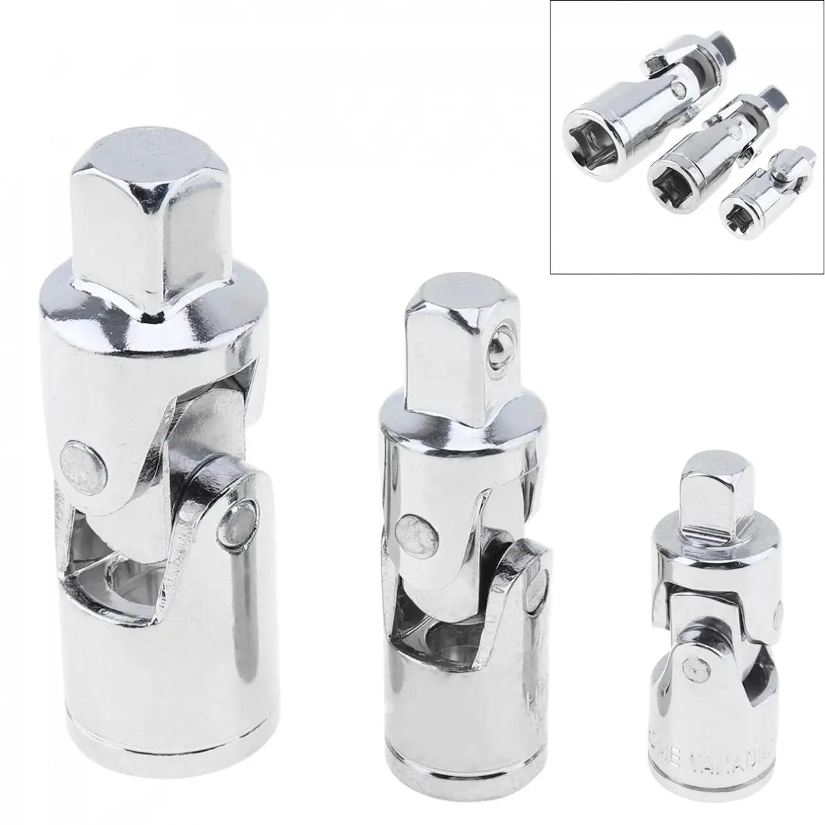 3pcs/lot Silver Universal Joint Socket Adaptor Bendy Knuckles Set 1/2in 1/4in 3/8in 3pcs slant nozzle 45 degree curved angle welding nozzle for 858 series hot air rework station universal chip desoldering nozzles