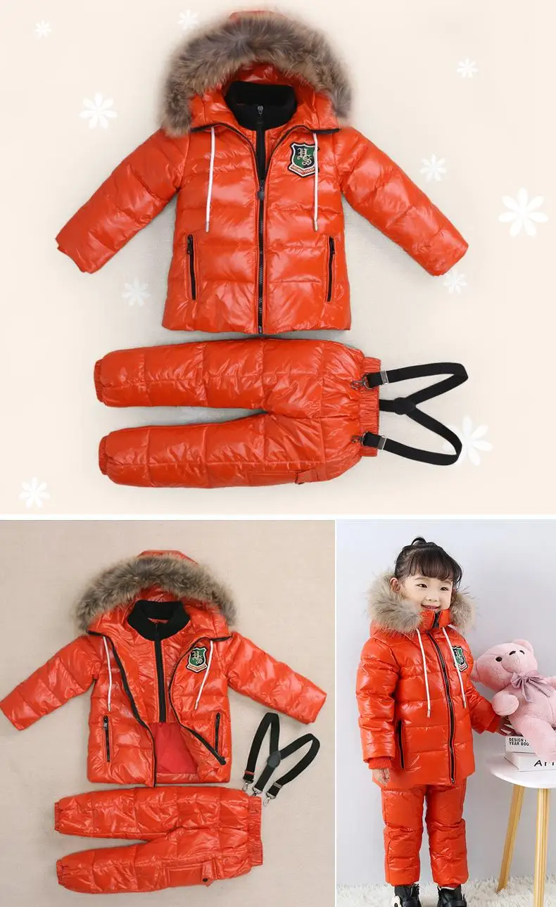 Детская одежда, брендовые зимние куртки для мальчиков 2-8 лет, комплект из двух предметов, теплая меховая верхняя одежда+ штаны, лыжный костюм
