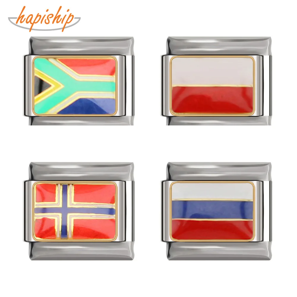 

Hapiship 2019 I Love Norway Poland Russian South Africa Flag Italian Charm Fit 9mm Bracelet Bangle Stainless Steel Making DJ144