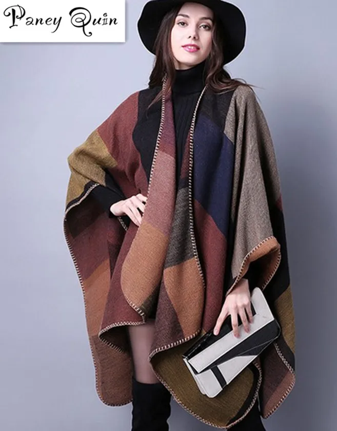 

Brand Women shawl Super thick warm winter Plaid Poncho cashmere scarf winter female Poncho Soft Bufandas wool scarf wholesale