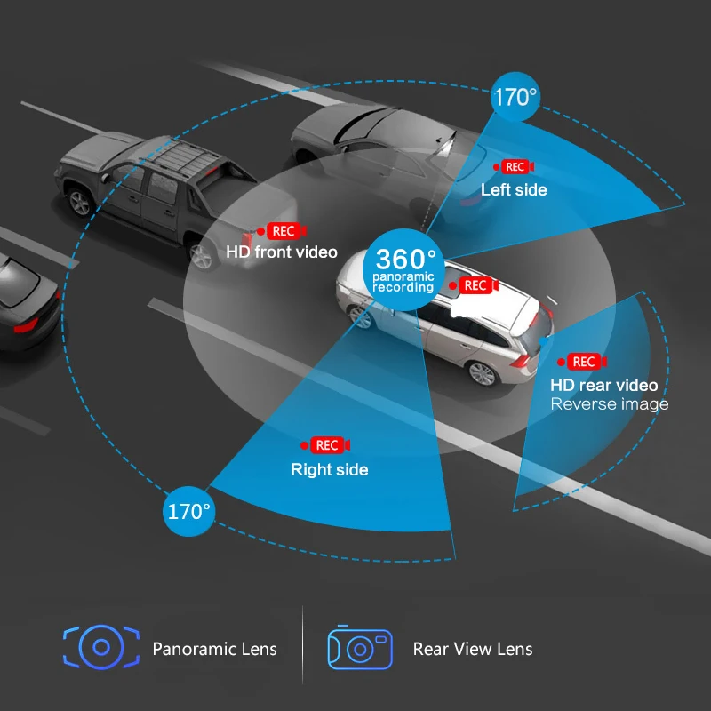 Сенсорный экран автомобиля Dvr с двойными линзами 5 дюймов HD 1440P Dash Камера ночной