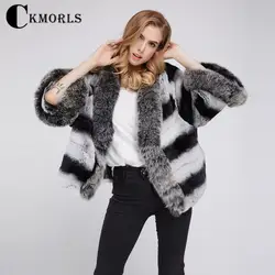 CKMORLS новое пальто с мехом кролика рекс с натуральным серебряным лисьим меховым воротником женские короткие куртки Мода натуральный мех